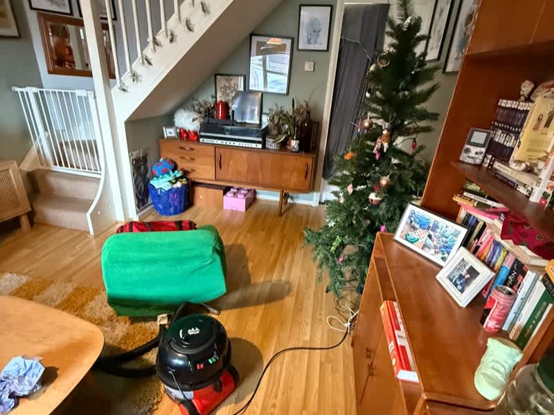 Shaky's cleaning equipment set up in a home during a job